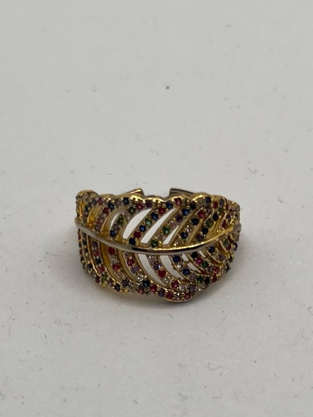Gold Multicolor Crystal Leaf Ring - Women Jewelry